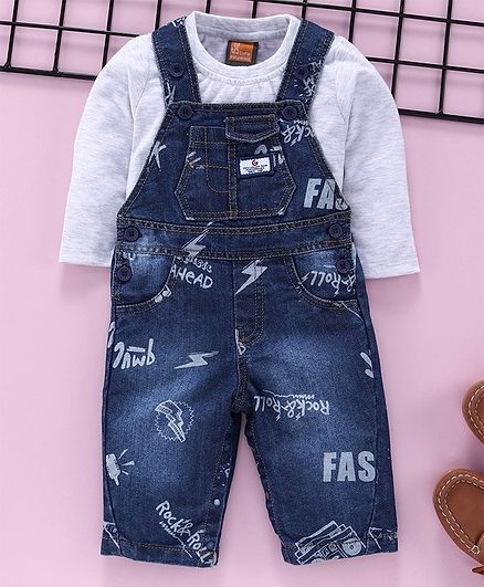 Baby Boys Blue Dungarees with Knee Patches and Kangaroo Pocket