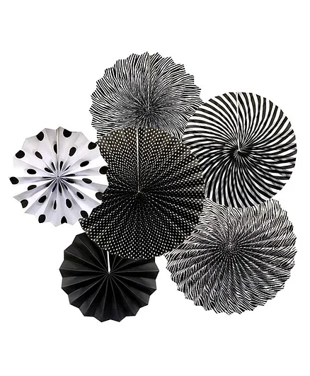 Shopperskart Paper Fans For Party Wall Decoration Black - Pack of 6