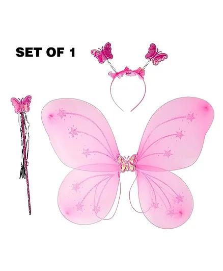 Party Propz Butterfly Wings Costume Set For Baby Girl - Pink