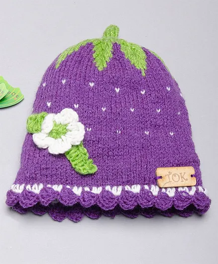 The Original Knit Flower Detailed Cap - Purple