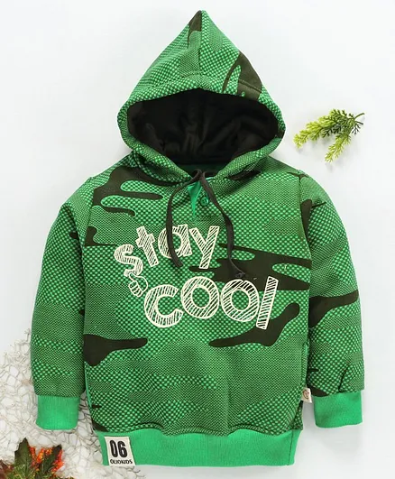 Olio Kids Full Sleeves Camouflage Hooded Sweatshirt Stay Cool Print - Green