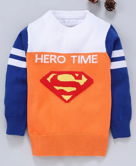 Mom's Love Full Sleeves Pullover Sweater Superman Design - Orange