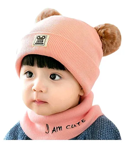 Syga Small Knitted Pom Pom Cap & Scarf Set  - Pink