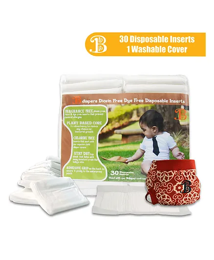 Bdiapers Washable & Reusable Hybrid Cloth Diaper Cover With 30 Disposable Insert  Nappy Pads Rose Medium