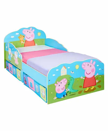 Worlds Apart Kid's Bed with Storage Drawers Peppa Pig Print - Blue