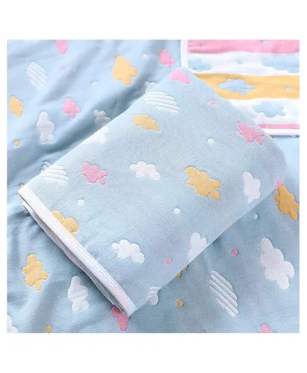 Syga Pure Soft Cotton Blanket Cloud Print - Blue(Color and design slightly may vary)