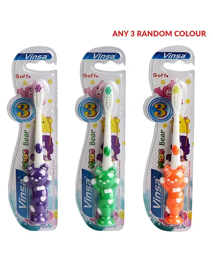 PASSION PETALS Bear Design Toothbrush Pack of 3 (Colour May Vary)