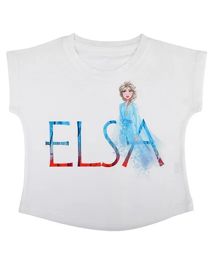 Disney By Crossroads Frozen Elsa Text Printed Short Sleeves Top - White