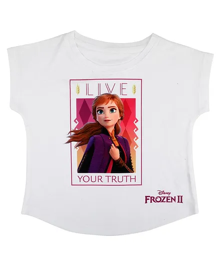 Disney By Crossroads Frozen Live Your Truth Print Short Sleeves Top - White