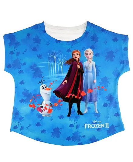 Disney By Crossroads Frozen Elsa Anna & Olaf Printed Short Sleeves Top - Blue