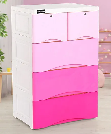 Babyhug 5 Compartment Chest of Drawers - Pink & White