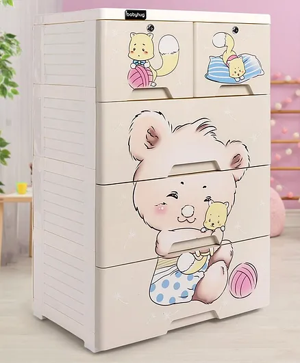 Babyhug 5 Compartment Storage Cabinet Teddy Print -Cream