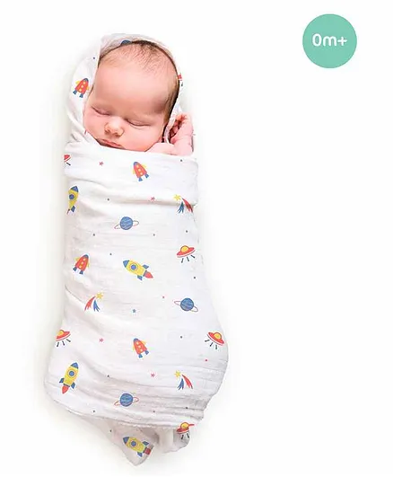 Rabitat Pamper Soft Bamboo  Swaddle Space And Rocket Print - Multicolor