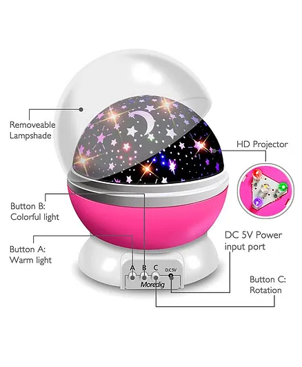 Skylofts Star Light Rotating Projector Lamp With Colors and 360 Degree Moon - Pink
