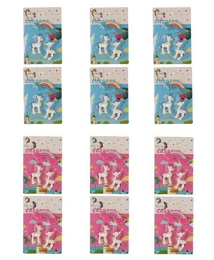Passion Petals Unicorn Erasers Pack Of 24 - Blue Pink
