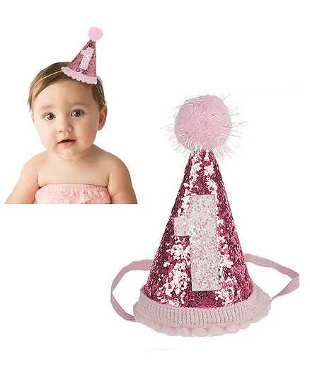 Babymoon Sparkle Princess 1st Birthday Hat with Blush Flowers - Pink