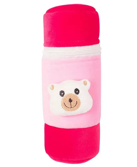 Ole Baby Popup Cute Face Plush Feeding Bottle Cover Red & Pink - 500 ml