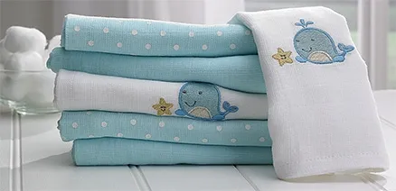 Lollipop Lane Blue Whale Muslin Squares - Set of 6