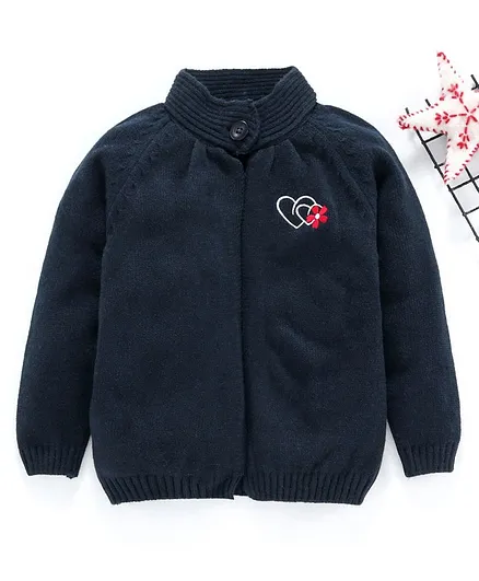 Babyhug Full Sleeves Sweater Heart Design - Navy Blue