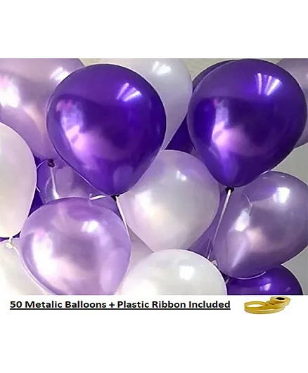 Shopperskart Metallic Balloons White Purple - Pack of 50