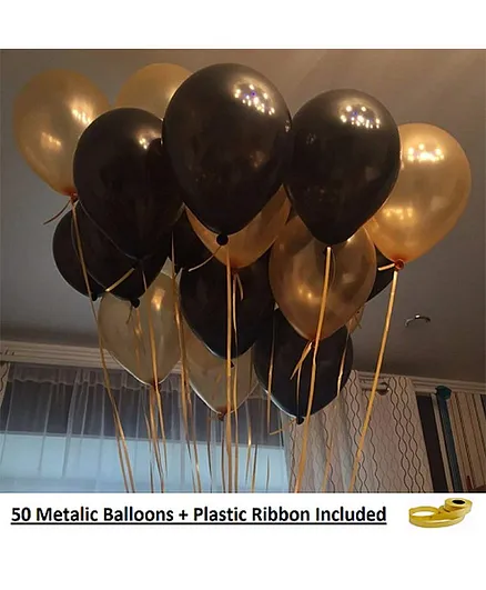 Shopperskart Metallic Balloons Golden Black - Pack of 50