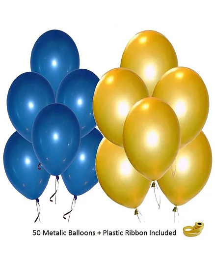 Shopperskart Metallic Balloons Blue Golden - Pack of 50