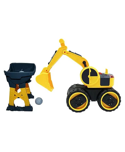 Planet of Toys Friction Powered Construction Site Excavator Truck with Accessories Toy Set with Light And Sound - Yellow