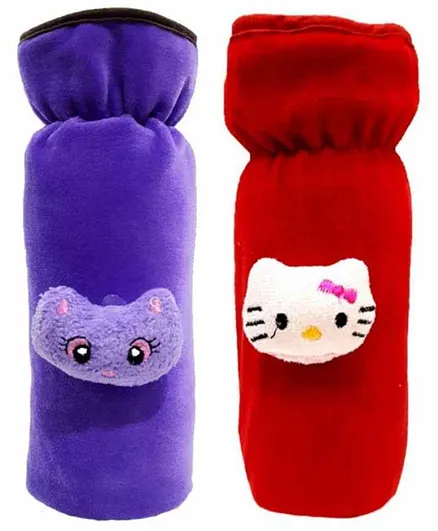 Brandonn Velvet Shearing Soft Bottle Cover With Motif Red Purple Pack of 2 - Fits up to 250 ml