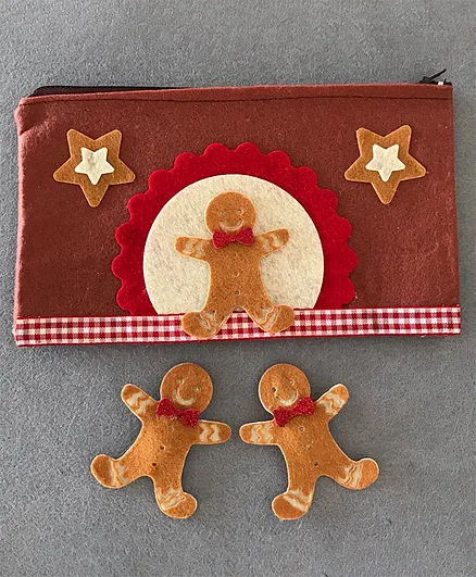 Kalacaree Ginger Bread Man Theme Pouch & Snap Clips Set - Brown