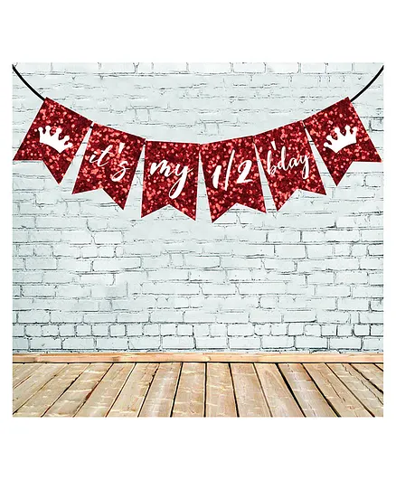 Funcart Crown Princes It's My 1/2 Birthday Banner - Red & White