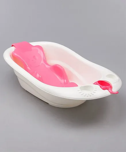 Babyhug Large Size Bath Tub With Bath Sling Bear Print - Pink