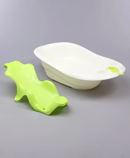 Babyhug Large Size Bath Tub With Bath Sling Bear Print - Green