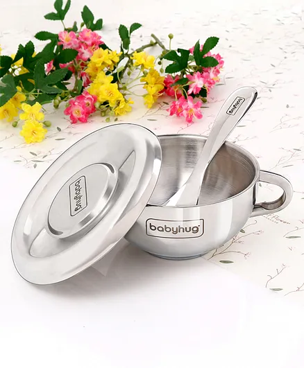 Babyhug Double Wall Stainless Steel Feeding Bowl Set with Spoon