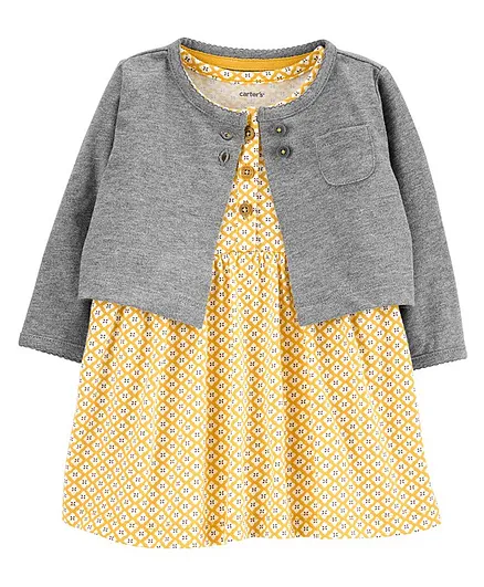 Carter's 2-Piece Geo Print Bodysuit Dress & Cardigan Set - Yellow Grey