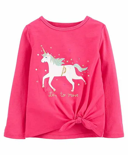 Carter's  Glitter Unicorn Tie-Front Jersey Tee - Pink
