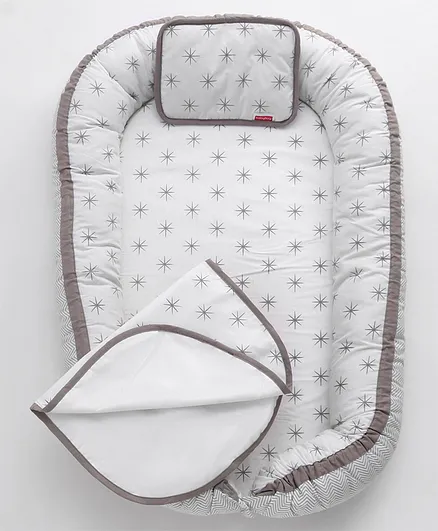Babyhug Premium 3 Piece Baby Nest Gadda Set With Diaper Changing Mat - Grey