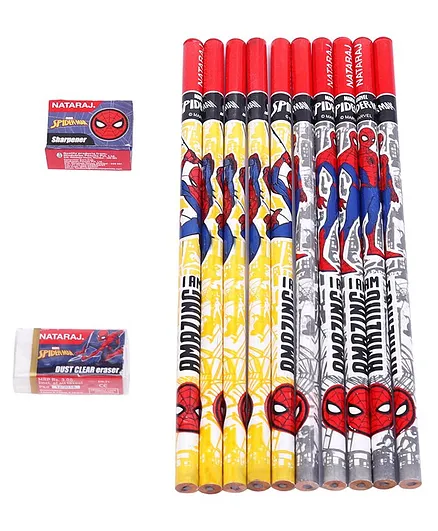 Nataraj Spider-Man Pencils With Eraser & Sharpener Multicolor - Pack Of 10