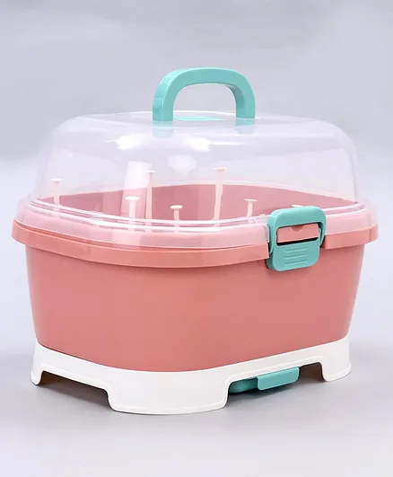 2 in 1 Baby Bottle Drying Rack With Storage Box - Pink
