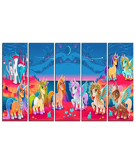 Wens Unicorn World Velvet Laminated Wall Art With 5 Panels - Multicolor