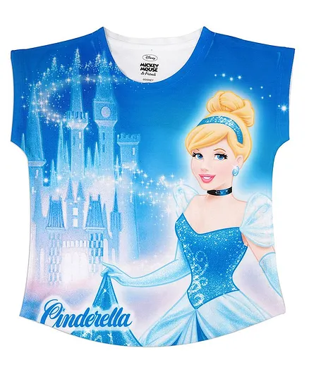 Disney By Crossroads Cap Sleeves Disney Princess Cinderella Print Top - Blue