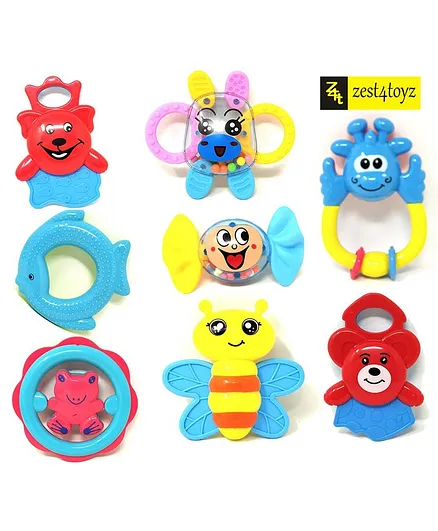 Zest 4 Toyz Teether Cum Rattle Toys Pack of 8 - Multicolor