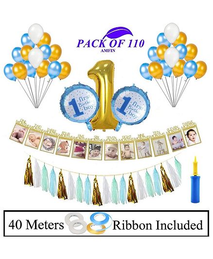 Amfin 1st Birthday Decoration Combo Pack Of 110 Blue Online In