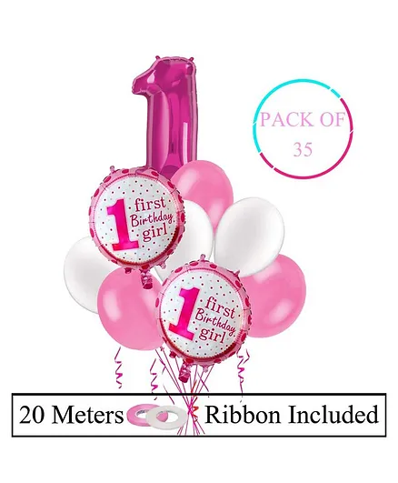 Amfin 1st birthday Combo Balloons Set Pink - Pack of 35