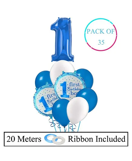 Amfin 1st birthday Combo Balloons Set Blue - Pack of 35