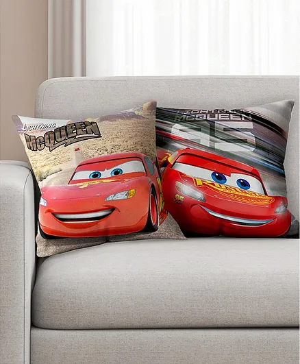 Athom Trendz Disney Pixar Car Theme Cushion Cover Pack of 2 - Red Beige
