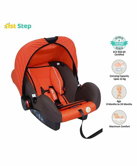 1st Step Car Seat Cum Carry Cot with Thick Cushioned Seat - Orange