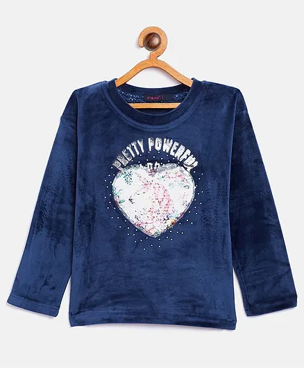 Ziama Full Sleeves Heart Patch Top - Navy Blue