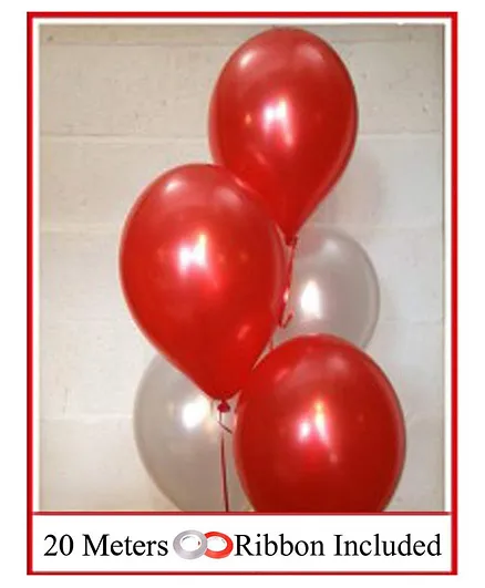 Amfin Metallic Latex Balloons & Ribbon Set Red & Silver - Pack of 52