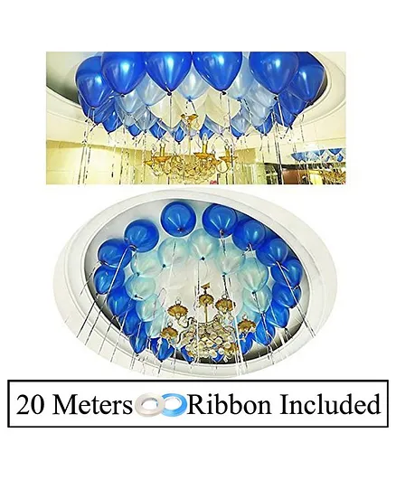 Amfin Metallic Latex Balloons & Ribbon Set Blue White - Pack of 52