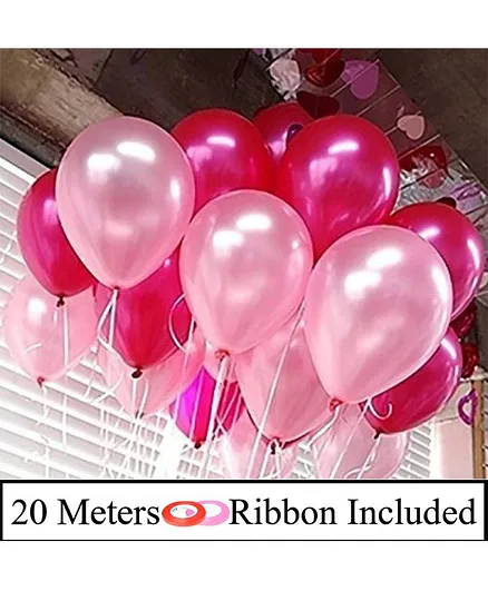 Amfin Metallic Latex Balloons & Ribbon Set Red Pink - Pack of 52